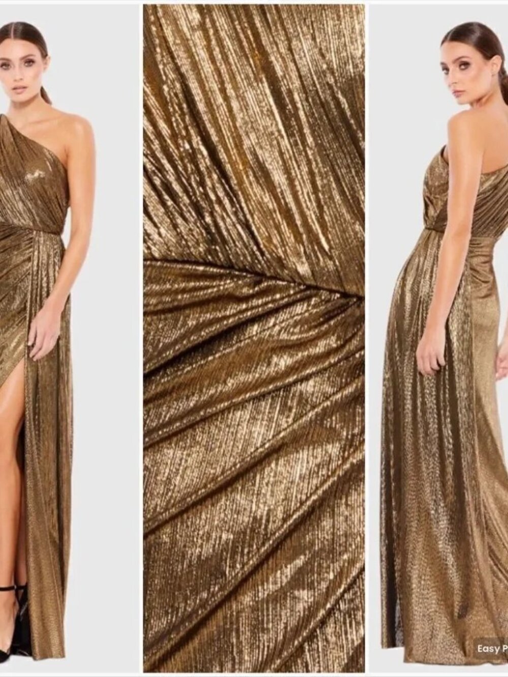 Ieena for Mac Duggal One Shoulder Grecian Gold Metallic Gown Style 26537 Size 12